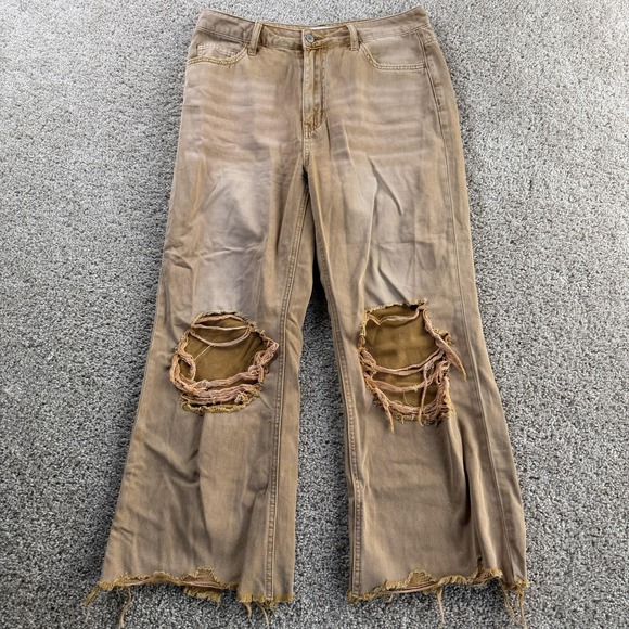 Vervet Denim - VERVET Wide Leg Jeans Womens 29 Light Wash Beige Distressed Relaxed Denim